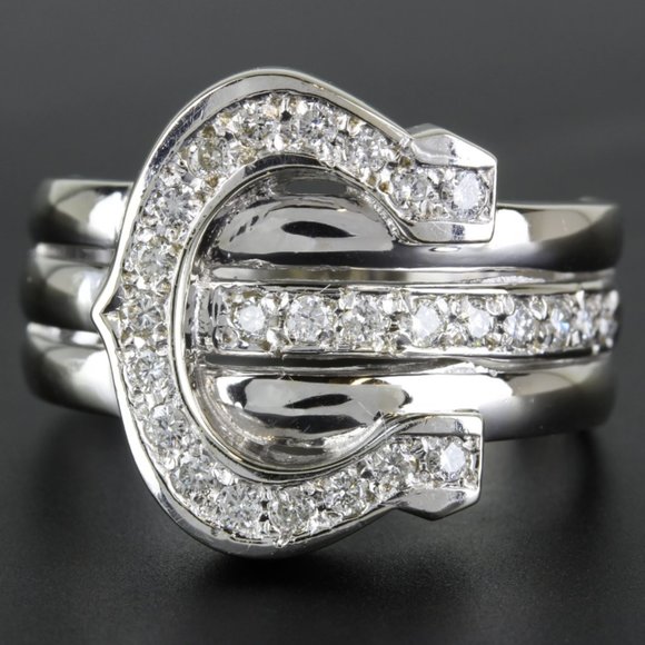 Vintage 14k White Gold Horseshoe Diamond Ring - Picture 1 of 8